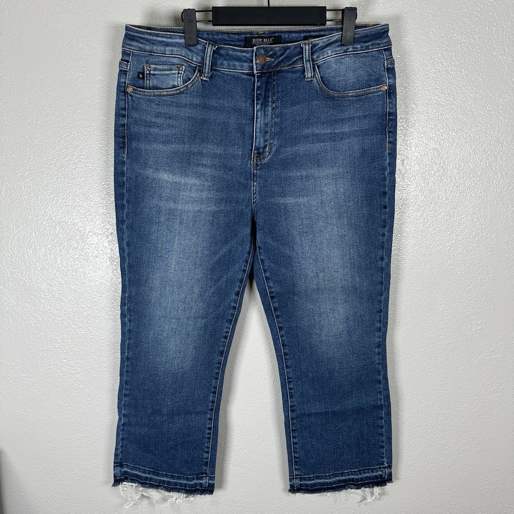 Judy Blue Kick Boot Jeans Womens Size 15/32 Stretch High Rise Raw Fray Hem